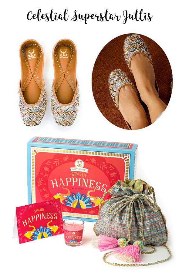 Shoes (your choice) + Potli + Candle : Festive Gift Box -  Festive Gift Box - Fizzy Goblet