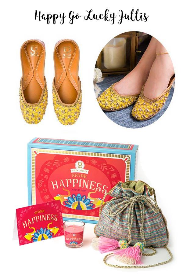 Shoes (your choice) + Potli + Candle : Festive Gift Box -  Festive Gift Box - Fizzy Goblet