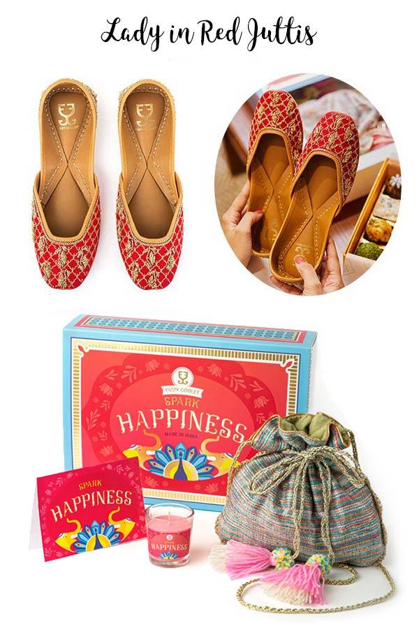 Shoes (your choice) + Potli + Candle : Festive Gift Box -  Festive Gift Box - Fizzy Goblet