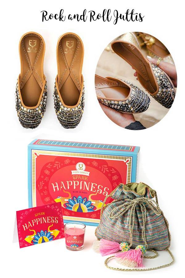 Shoes (your choice) + Potli + Candle : Festive Gift Box -  Festive Gift Box - Fizzy Goblet