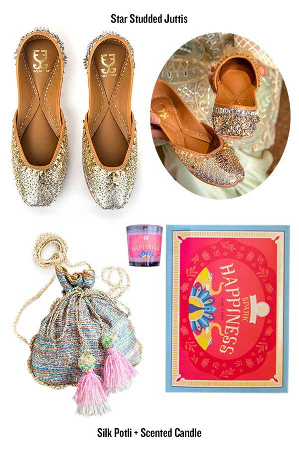 Shoes (your choice) + Potli + Candle : Festive Gift Box -  Festive Gift Box - Fizzy Goblet